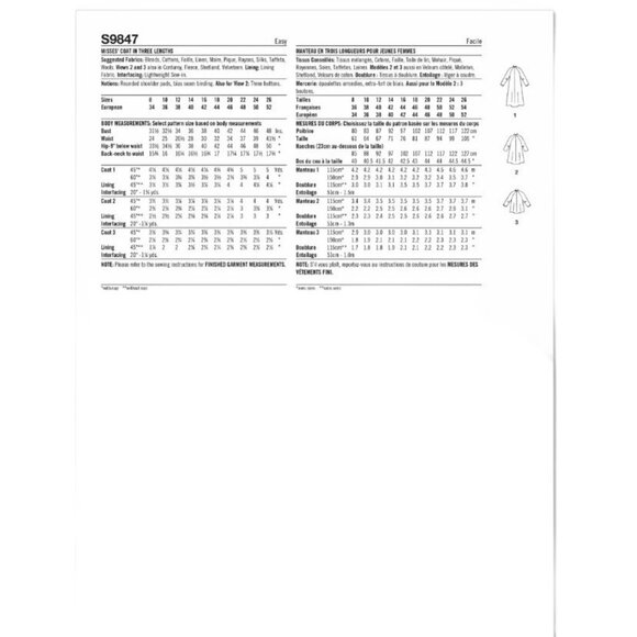 Simplicity Pattern 9847 50s Vintage Coat Three Lengths Sizes 8-16 Retro New - Picture 2 of 6